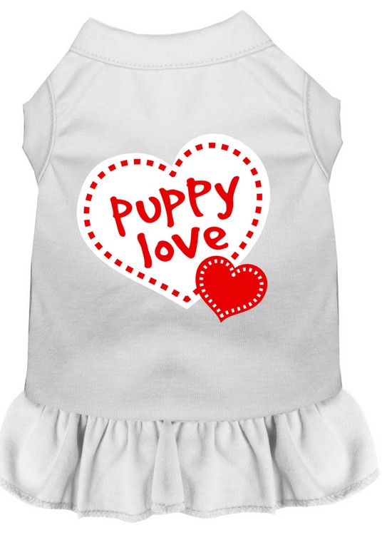 Puppy Love Screen Print Dress White Med